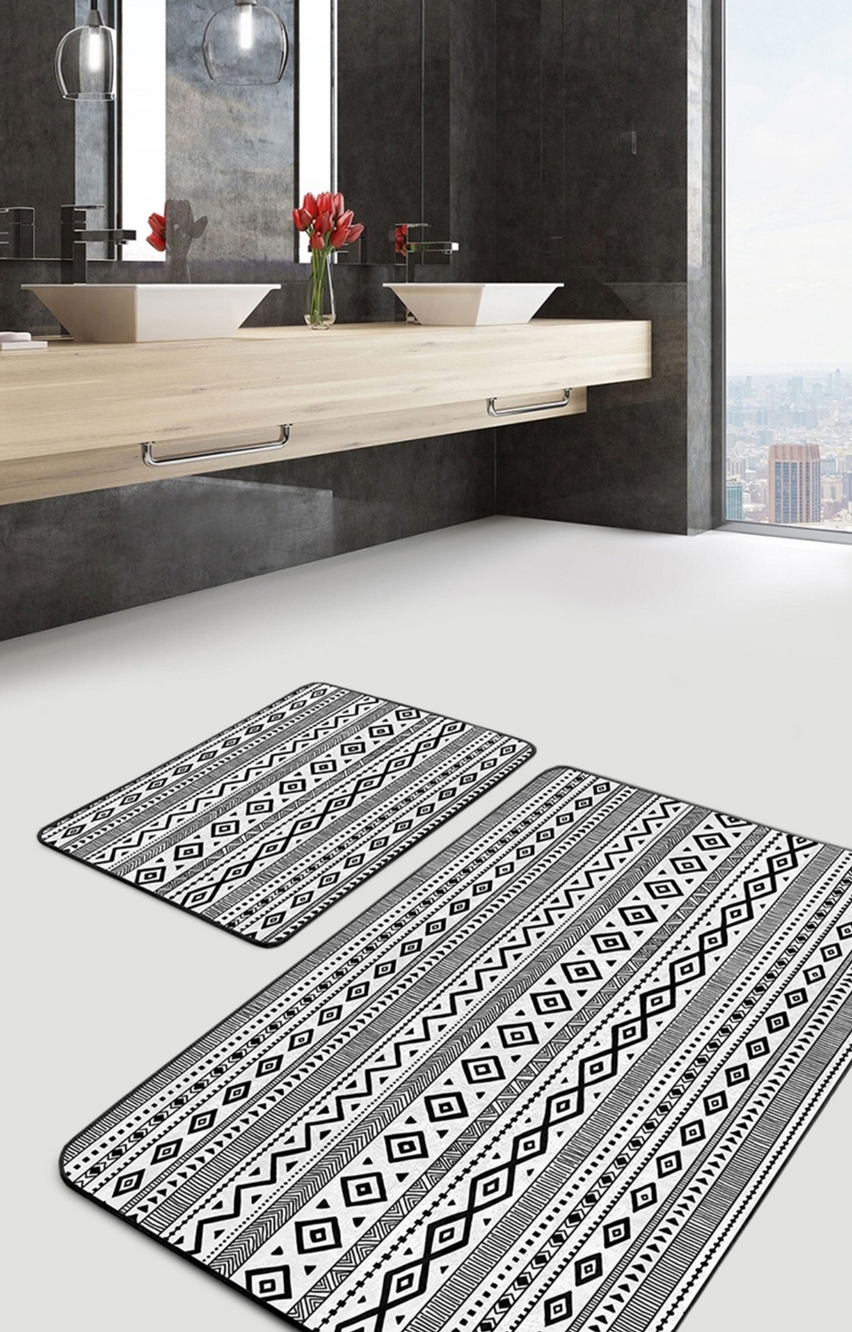 kosten gesloten Uitrusting Badmat antislip 2 stuk set – 60×100 & 50×60 – Scandinavisch design – Wc mat  – De Groen Home